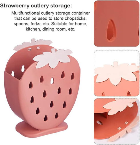 AKOAK 1 Pack Strawberry Chopsticks Stand, Cutlery Storage Box for Spoons, Chopsticks, Knives, and Other Utensils