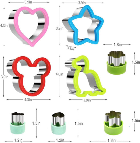 Sandwich Cutter Set - 4 Sandwich Cutters Shaped Like Dinosaur, Star, Heart, and 8 Vegetable Cutters for Children