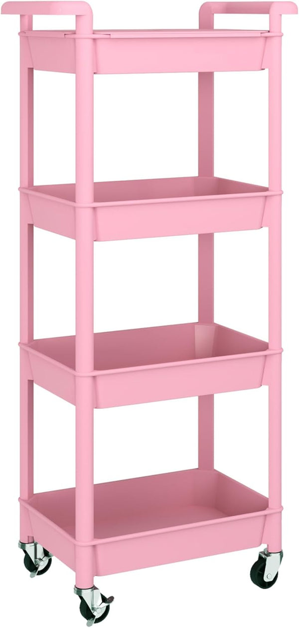 MIOCASA Utility Rolling Cart with Detachable Tray Top, 4-Tier Kitchen Storage Organization,