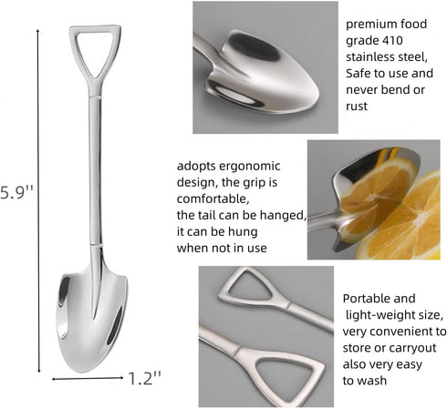 25 Pack Shovel Shape Demitasse Espresso Spoons, Stainless Steel Coffee Ice Cream Dessert Spoons for Home and Party