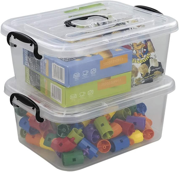 8 Liter Plastic Storage Box - 2-Pack Clear Storage Bins with Handles for Organizing