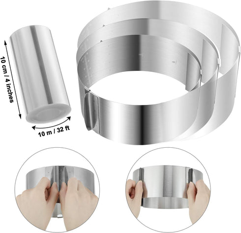6-12 Inch Adjustable Stainless Steel Cake Mold Ring - Mousse Baking Mould with Collars and Clear Strips