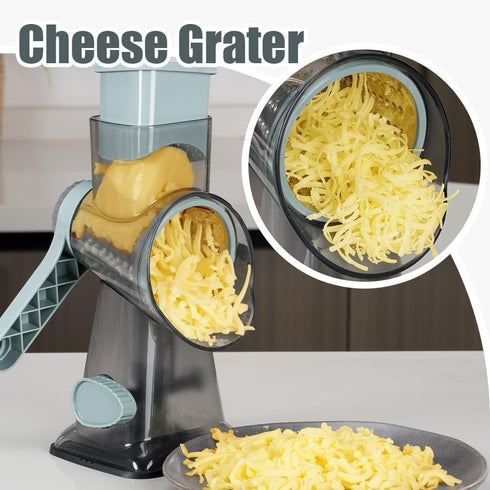 3 KEOUKE Rotary Cheese Grater Hand Crank Transparent - Shredder Slicer Grinder Stainless Steel Blades, Stable Suction