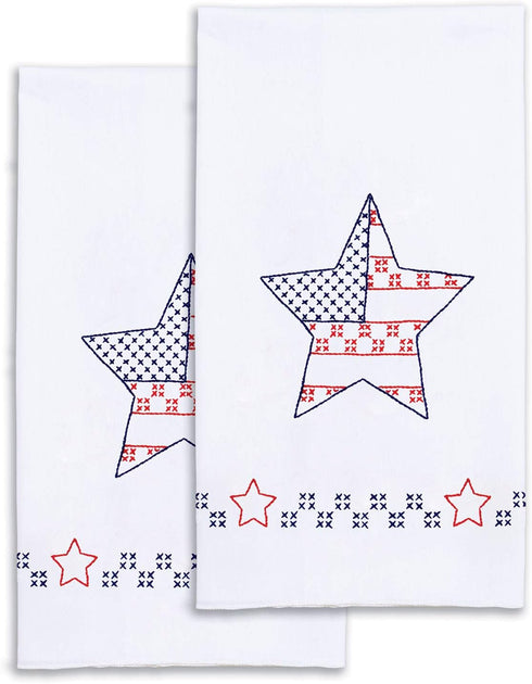 Jack Dempsey Needle Art Independence Day Embroidery Towels, White