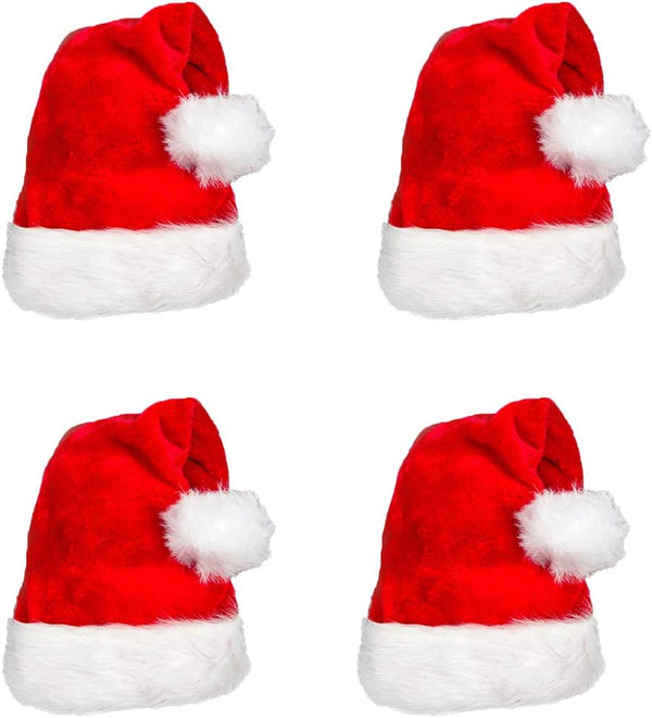 AOGU 4 Pack Plush Santa Hat Comfortable Velvet Red Christmas Hat for Party Favors