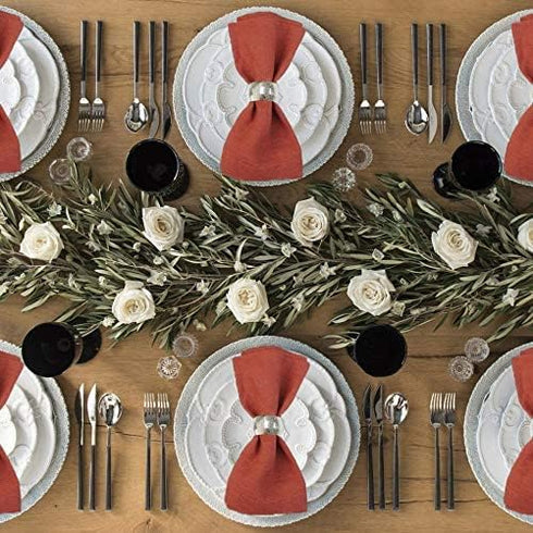 Silver Napkin Ring Set of 12 - Metal Holders for Cloth Napkins, Wedding Thanksgiving Party Decor
