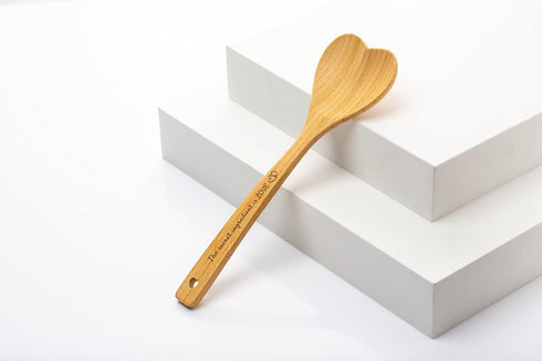 Gorgeous Heart Shaped Bamboo Wooden Spoon - Engraved Handle, Perfect Addition to a Kitchen Filled with Love