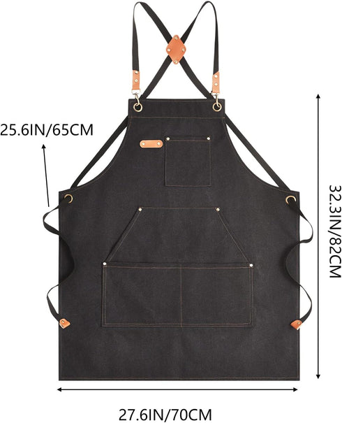 Chef Apron Canvas for Men, Work Apron with Large Pockets - 16oz Heavy Duty Cross Back, BBQ, Cooking