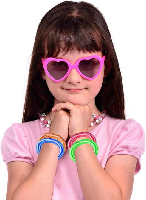 ArtCreativity Pack of 12 Neon Spring Bracelets - Assorted Elastic Plastic Wristbands, Fun Party Favor, Goodie Bag
