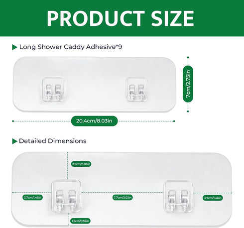 9 Pack FGSAEOR Shower Caddy Adhesive Replacement Strips, Heavy Duty Clear Waterproof Sticky Hooks, No Drilling Wall