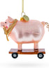 Playful Pig Riding a Skateboard Glass Ornament, Christmas Decoration