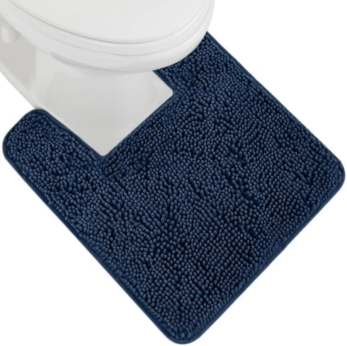 Gorilla Grip Plush Absorbent Shaggy Chenille Bath Rug Mat - Machine Washable, Navy, 22.5x19.5