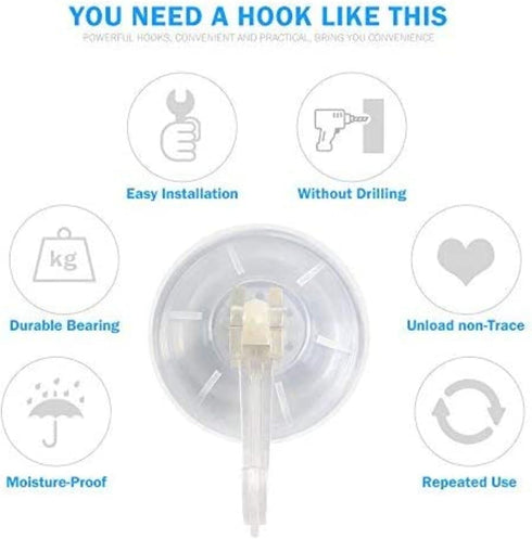 Clear Plastic Suction Cup Hook, oobest 6 Pack Ultra Heavy Duty Hooks, Strong Power Lock, Waterproof, Oil-Proof for
