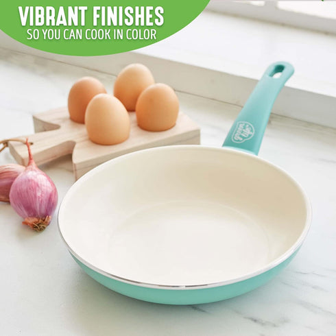 GreenLife Soft Grip Healthy Ceramic Nonstick Frying Pan Skillet, 8", PFAS-Free, Dishwasher Safe, Turquoise