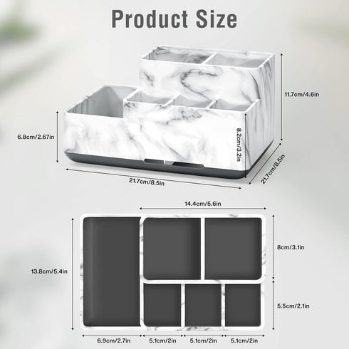 Electric Toothbrush Holder for Bathroom, White Marble Pattern Vanity Organizer Tray, Kids Desk Storage Compartment