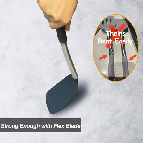 2-Pack Solid & Slotted Silicone Spatula Set, Stainless Steel Handle, Heat Resistant Rubber Turners