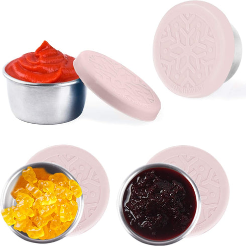 LALASTAR 4x1.6oz Salad Dressing Containers Set, Small Leakproof Condiment Containers with Silicone Lids, Pink