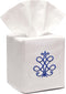 Jacaranda Living Square Tissue Box Cover, Decorative Cloth Tissue Holder, Scrolls Design, China Blue