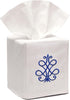 Jacaranda Living Square Tissue Box Cover, Decorative Cloth Tissue Holder, Scrolls Design, China Blue