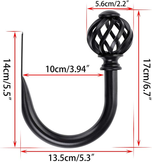 Sumnacon Set of 2 Metal Curtain Holdbacks - Wall Mounted Drapery Tiebacks for Bedroom, Livingroom, Office, Black