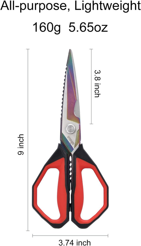 LIVINGO Sharp Kitchen Scissors for Food, Titanium Coated Forged Stainless Steel Heavy Duty Shears, 9 Inches