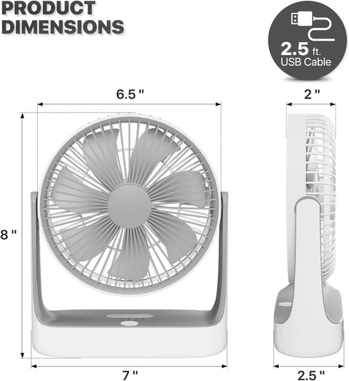 mollie 6-Inch Small Rechargeable USB Desk Fan Battery Operated with Speeds for Home Office Bedroom Mini Portable Personal Ultra Quiet Desktop Air Circulator Cooling Table Fan Adjustable Tilt by mollie