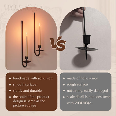 Set of 2 Metal Wall Candle Sconce Holders, Black Modern Wall Candle Holders for Living Room, Farmhouse, Fireplace,