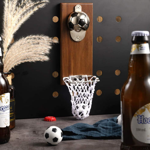 Soccer Bottle Opener with Cap Collector, Magnetic Refrigerator Paste Opener, Ideal Gift for Fans
