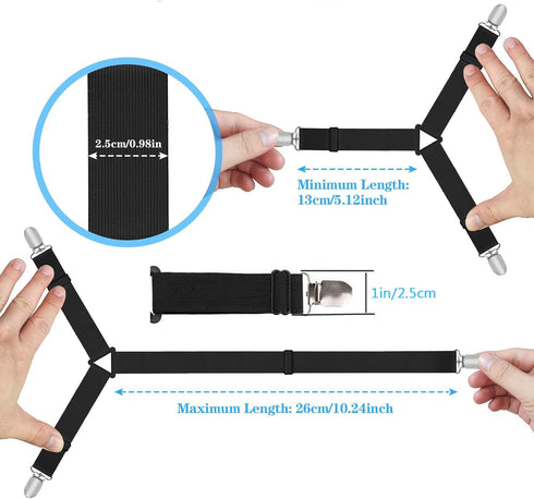 4Pcs RZJZGZ Bed Fitted Sheet Straps Clips Adjustable Crisscross Sheets Clip Holder Fasteners Suspenders for Mattress