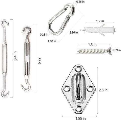 YOFIT Shade Sail Hardware Kit 6 inch for Triangle Rectangle Sun Shade Sail Installation, 304 Grade Stainless for Garden Outdoors, 80 Pcs by YOFIT