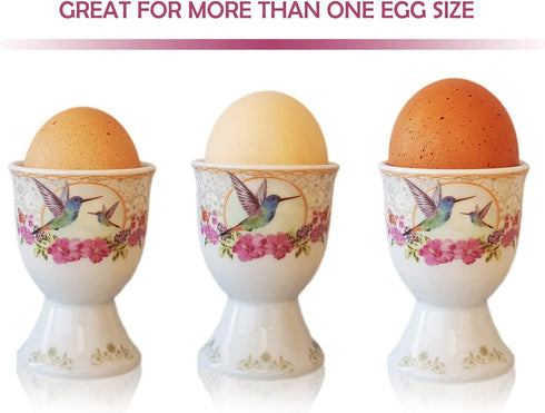 NobleEgg Vintage Style Porcelain Egg Cups for Soft Boiled Eggs with Stainless Steel Spoons