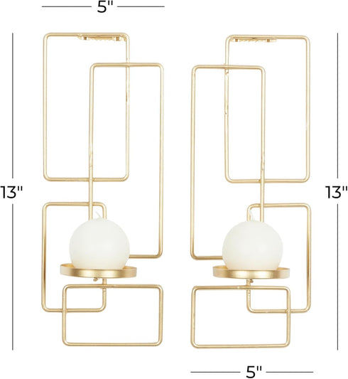 79 2 Set 2, 5"W, 13"H, Deco Metal Geometric Tealight Plate Wall Sconce, of Gold