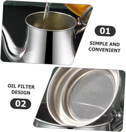 Ciieeo Stainless Steel Oil Pot Cooking Grease Containe Large Grease Container Stainless Steel Pot Bacon Grease Container Sauce Dispenser Frying Cooking Oil Filters Filter Cup Tanker by Ciieeo