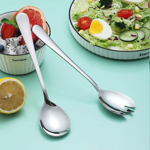 Berglander Stainless Steel Salad Server Set, Pack of 2, Shiny Silver Salad Spoon and Fork