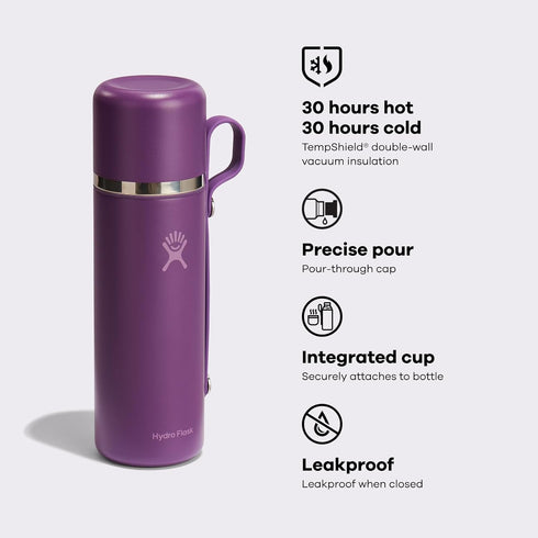 28 Oz Hydro Flask Hot Flask & Cup Insulated Stainless Steel, Hot Drink Travel Container for Coffee, Tea, & Soup Black