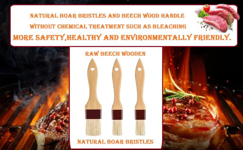 Pastry Brush-Basting Brush for Cooking, 2 Pc Boar Bristles Food Brush with Beech Wooden Handle for Baking