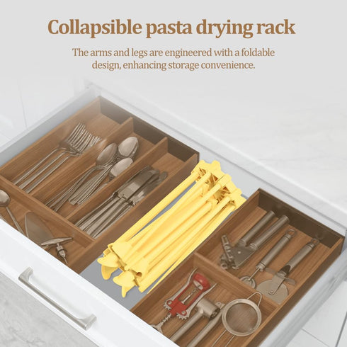 Ourokhome Collapsible Pasta Drying Rack, Yellow, 10 Arms, Plastic Foldable Noodle Hanger for Kitchen