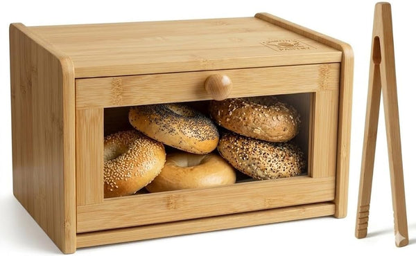 Chiron's Pantry Chirons Pantry Bread Box with Clear View Window, Premium Bamboo Bread Storage