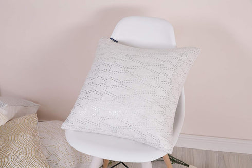 Silver Couch Throw Pillow Cover 1pc 20X20inch Ecru White Textural Linen Look Metallic Print Rhombus Decorative