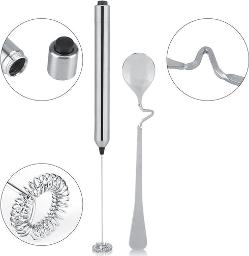 Mini Stirrer Electric Milk Frother Wand, Stainless Steel Handheld Battery Operated Coffee Spoon for Kitchen