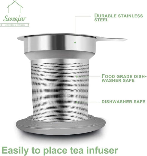 Sweejar Porcelain Tea Infuser Cup with Lid, 16 oz, Microwave and Dishwasher Safe, Tea Steeping Mug for Tea Drinkers,