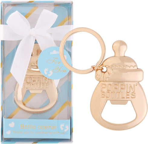 24 Pack 24) POPPIN BOTTLES Key Chain Bottle Opener Boy Baby Shower Favors for Guests,Boy Baby Shower Souvenirs Bottle