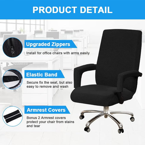 Stretch Office Chair Seat Covers with Armrest Sleeve, Jacquard Pattern High Back Slipcovers for Universal Chair