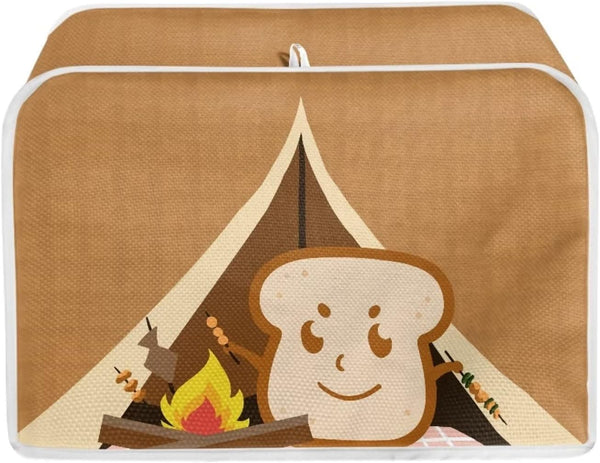 chaqlin Toaster Covers 4 Slice Wide Slot, Brown Cute Toast Print, Machine Washable Bread Maker Cover