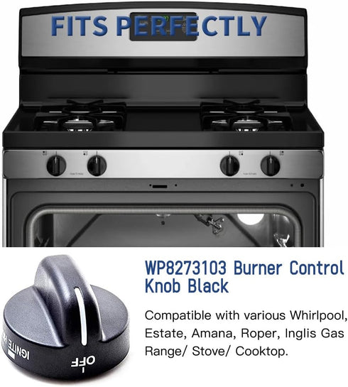 4Pcs 8273103 Gas Range Burner Knob Black Replacement Part for Whirlpool Range Stove, Replaces AP6012363, 8273107,