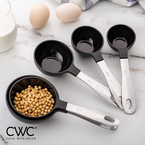 COOK WITH COLOR 12 PC Measuring Cups and Spoon Set, Stainless Steel Handles, Nesting Kitchen Liquid Measuring Set, Black