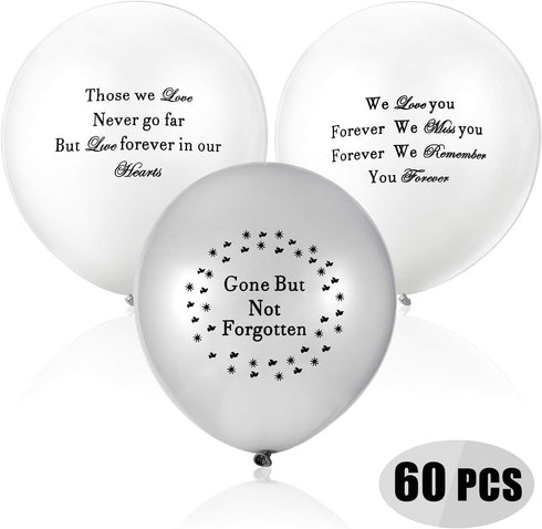 Gejoy 60 Pieces Memorial Balloons for Funeral Remembrance, White and Silver Balloons for Celebration of Life