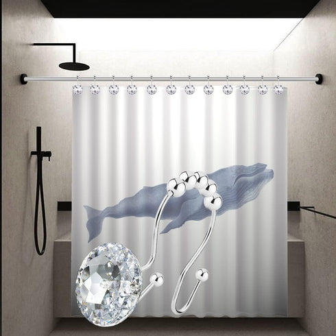 Shower Curtain Hooks Rings, 12PCS Double Hooks Glide Anti Rust Crystal Rhinestones for Shower Curtains