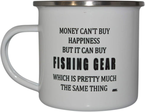 Rogue River Tactical Funny Fishing Camp Mug, Enamel Camping Coffee Cup Gift for Fisherman