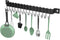 Kitchen Rail with 15 Hooks, 16 Inch Wall Mounted Hanging Utensil Rack for Kitchen, Black